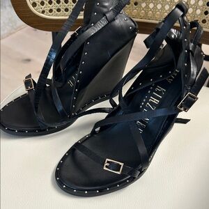 Ivy Kirzhner Black Studded Strappy Wedge Sandals